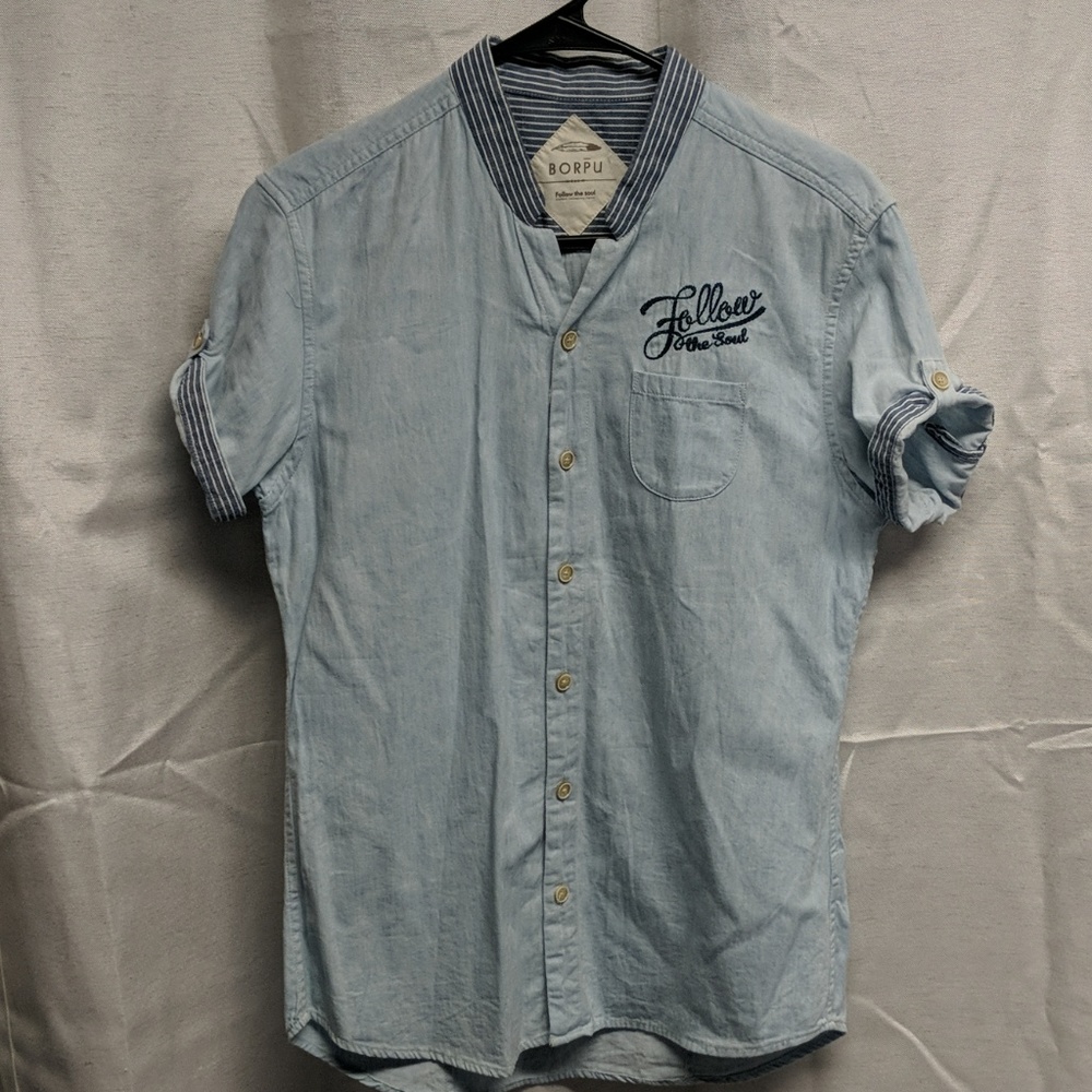 Borpu Collarless Denim Shirt